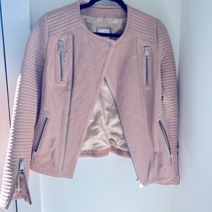 Anine Bing Blush Pink Leather Moto Quilted Zip Jacket Size Small